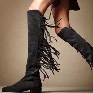 Stuart Weitzman Mane Fringe  black suede boot 5.5